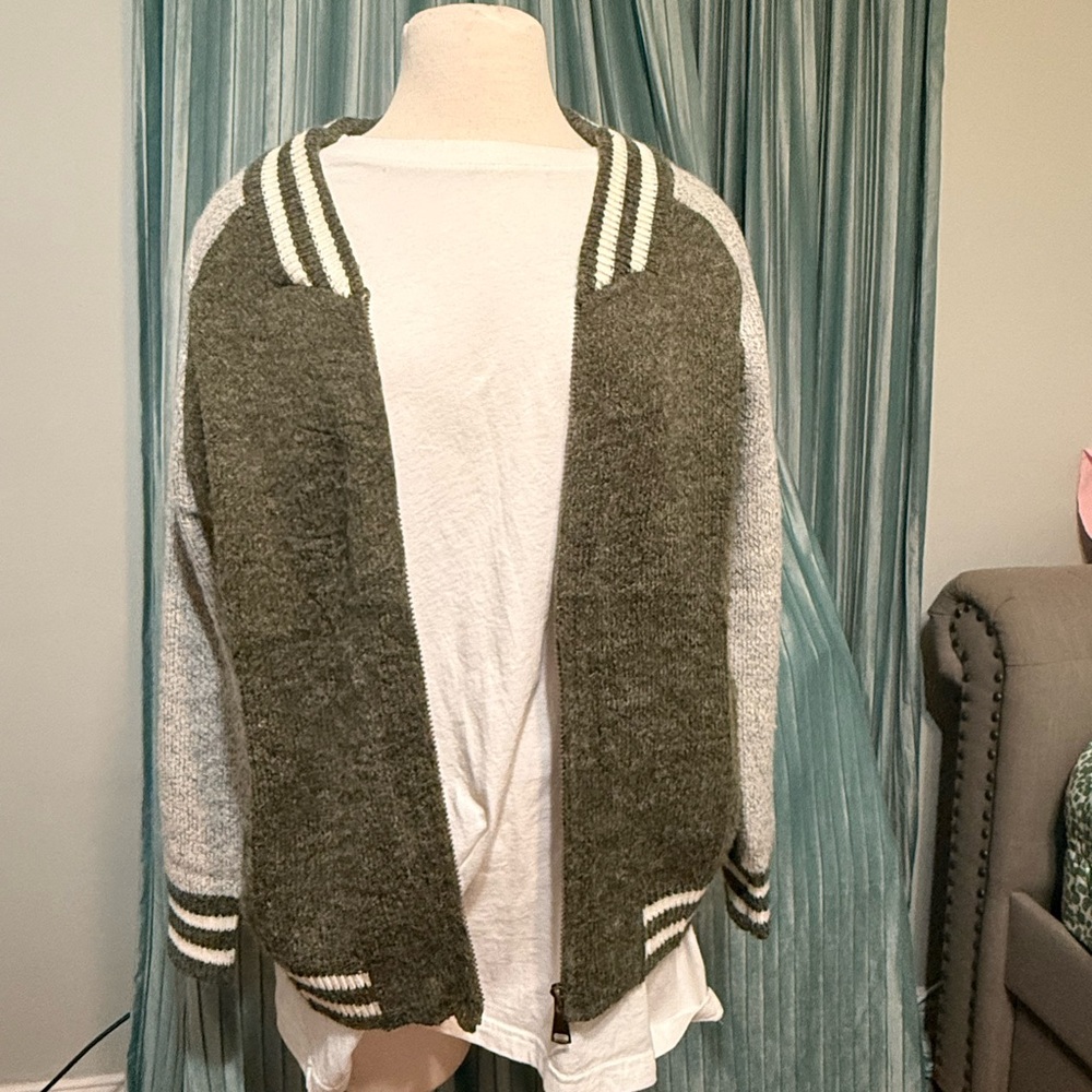 Olive and Gray Women's Varsity Jacket